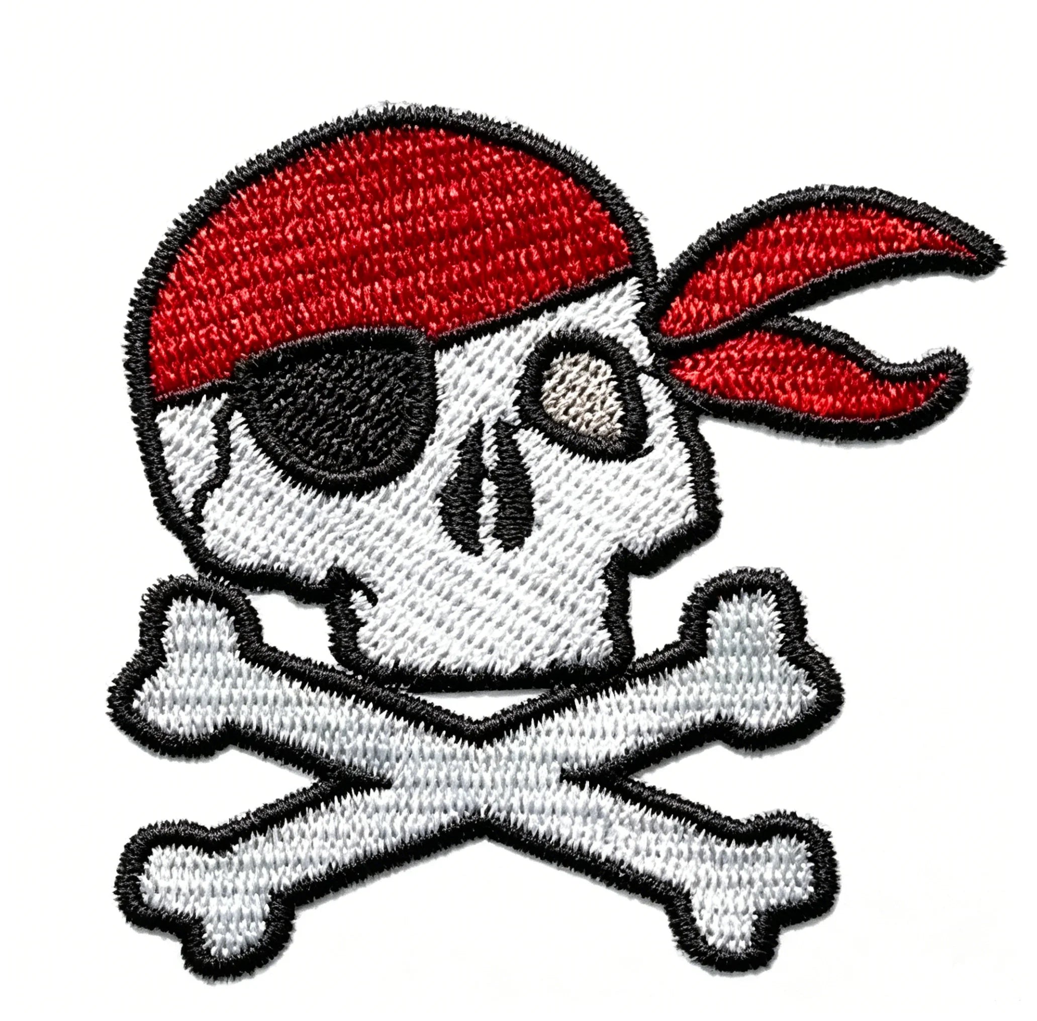 2.5 Inch Wide Embroidered Skull with Red Kerchief Peace Patch for Hat & Clothing Iron-On Style Made of Felt