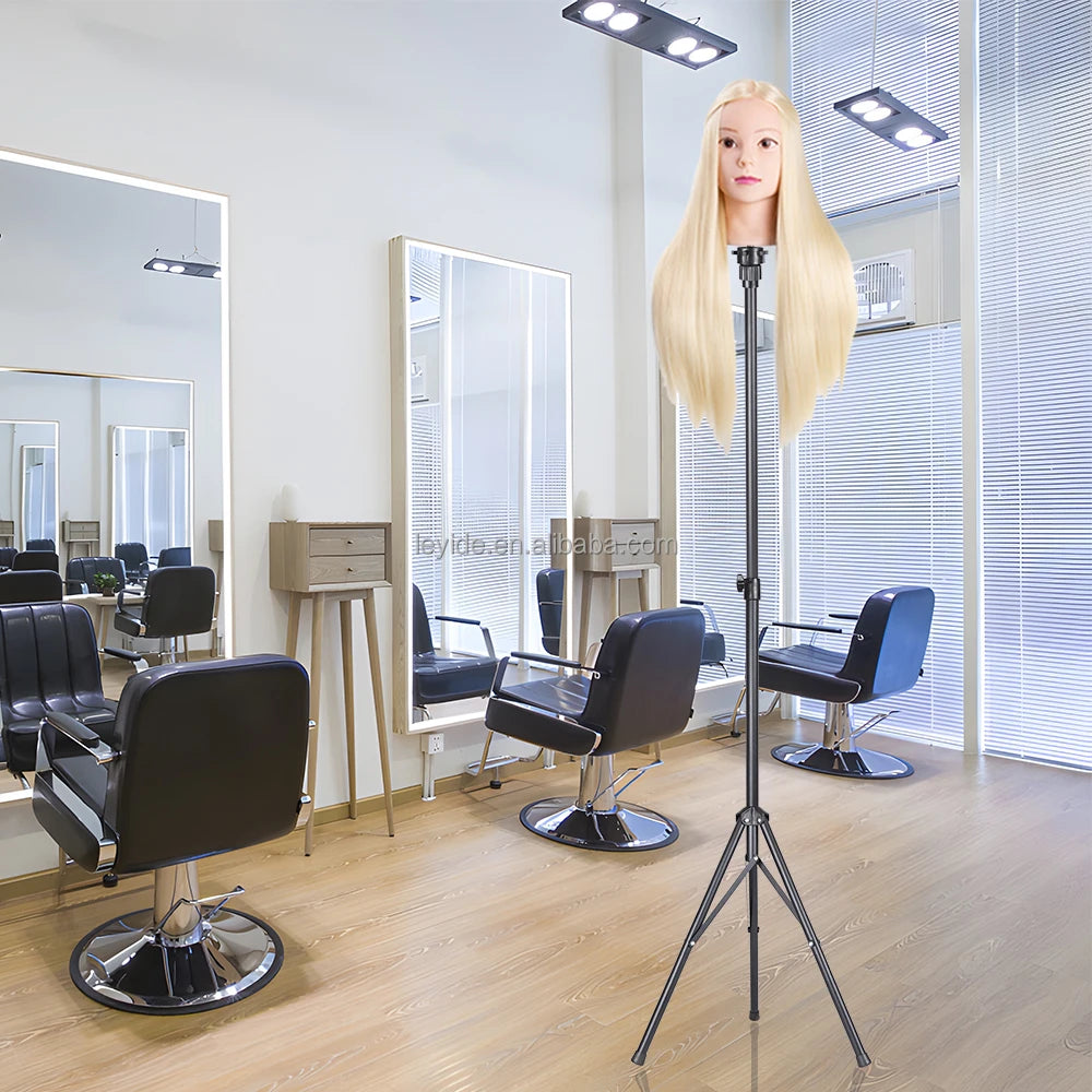 AliLeader Wholesale Cheap Max 59 Inch Black Durable Canvas Block Head Mannequin Head Adjustable Wig Stand Tripod for Wig Making