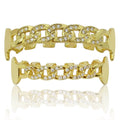 Hiphop Iced Out Zircon Hollow Teeth Grillz Brass Gold-Plated Anniversary Body Jewelry Set for Men's Rapper Gift