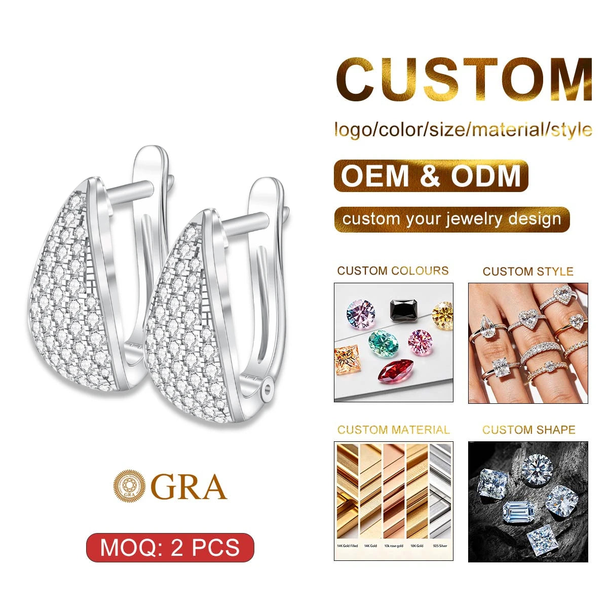 Luxury Jewelry Engagement Gifts Full Moissanite Diamond Woman Silver 925 Hoop Earrings