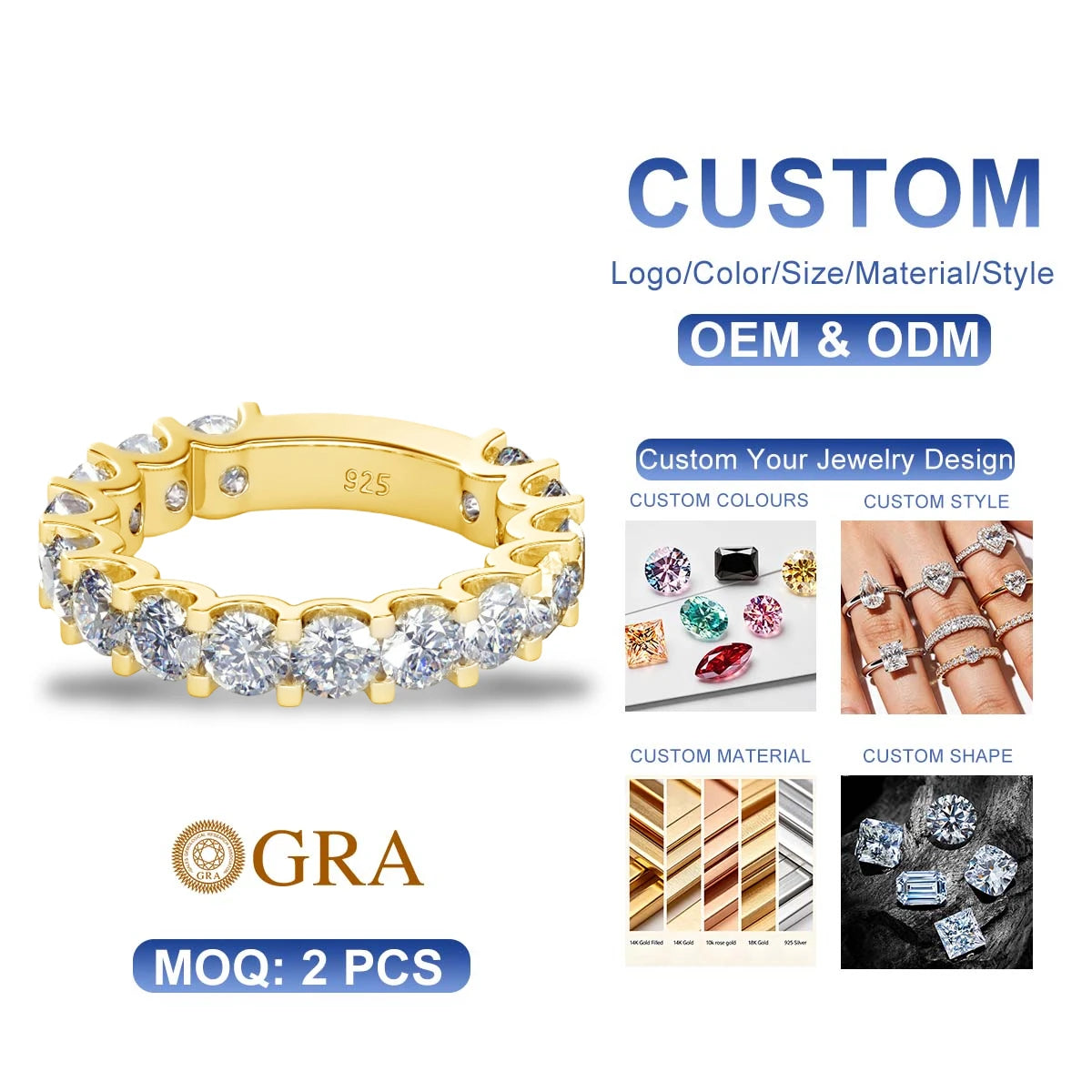 Quality Jewelry Supplier Engagement Wedding Unisex Row Rings Moissanite Diamond Silver Rings for Men MegaBDM