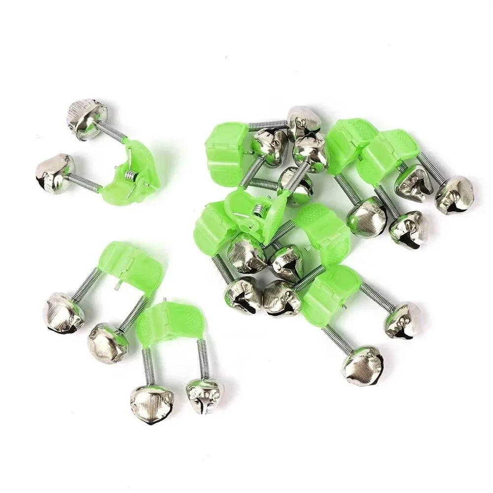 10pcs Green Metal Ring Bite Indicator for Fishing Rod Outdoor Accessory with Bell Clamp and Tip Clip Lot of Bite Alarms