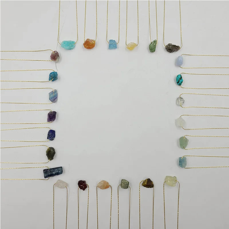 Western Natural Turquoise Stone Birthstone Pendant Necklace Irregular Raw Gemstone Crystal Pendant Necklace for Women Jewelry