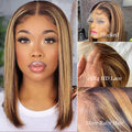 4/27 Blonde and Brown Highlight Wigs 13X4 Lace Frontal Brazilian Blonde Highlight Ombre Colored Bob Wig