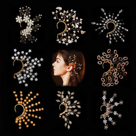Multiple Styles Alloy Ear Wrap Jewelry Handmade Leaf Copper Wire Crystal Bead Decoration Fashion Ear Cuff Earrings for Women