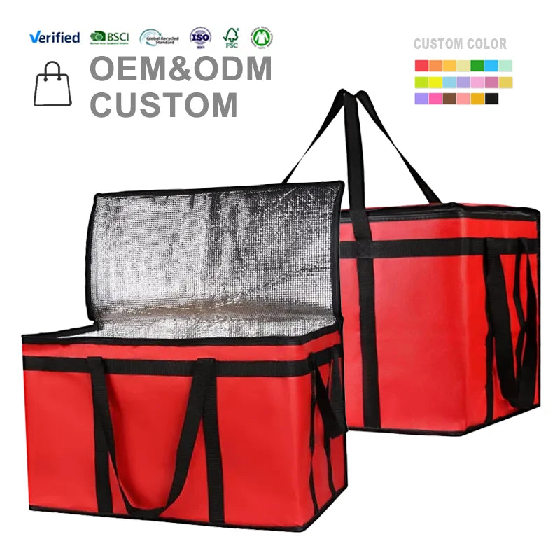XXXL Size Insulated Food Delivery Bag Large Capacity Red Striped Pattern Grocery Cold Storage for Pizza Delivery