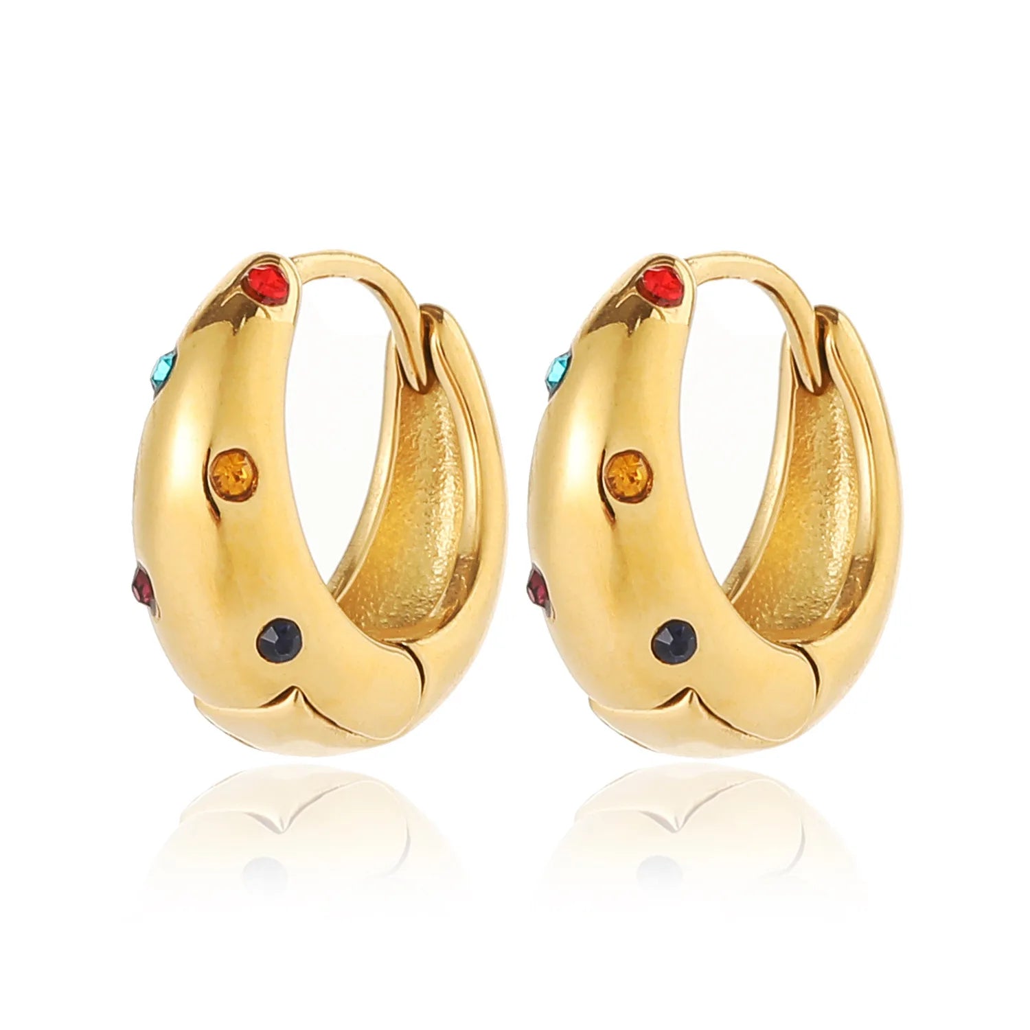 Hot Sale Women Girls Stainless Steel Small Thick Crystal Hoop Earrings