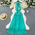 Summer Beach Vacation Fairy Dresses Woman Temperamental Intersect Diamond A-line Halter Dresses Long Prom Dress