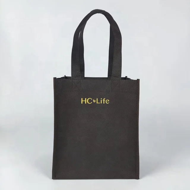 Custom Logo Reusable Eco Friendly Non Woven Big Black Bag Hot Seal Sewing Non Woven Fabric Flat Shopping Tote Bag