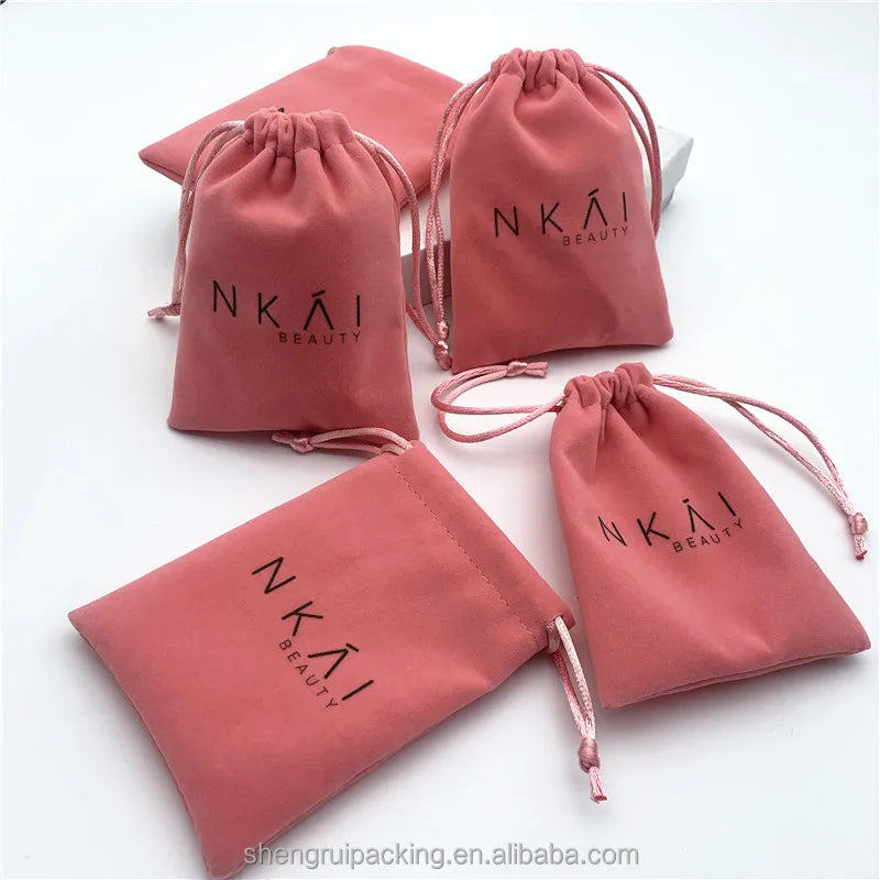 Fashion Velvet Drawstring Bag for Eyelashes Pink Velvet Perfume Gift Pouches With Logo