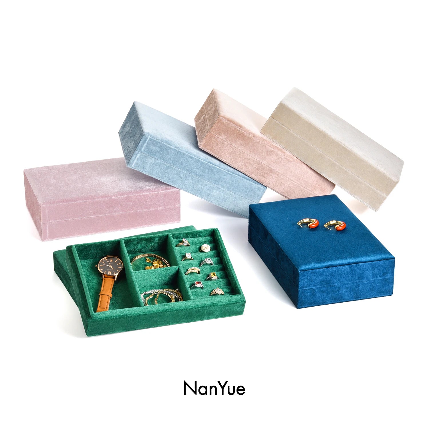 Wholesale Stackable Velvet Travel Jewelry Tray With Lid Custom Logo Ring Lipstick Jewelry Storage Case