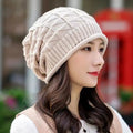 Custom logo Slouchy Beanies Cable Knit Chunky Skull Cap Thick Warm Winter Hat for Lady