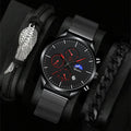 Stylish and Handsome Style Men's Quartz Watch + Bracelet 3 Pcs/set Men Gift