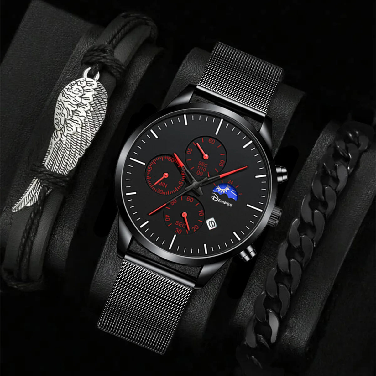 Stylish and Handsome Style Men's Quartz Watch + Bracelet 3 Pcs/set Men Gift