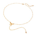 Y Necklace 18K Gold Plated Stainless Steel Bow Tie CZ Tear Drop Stone Pendant Necklace Bikinis Necklace