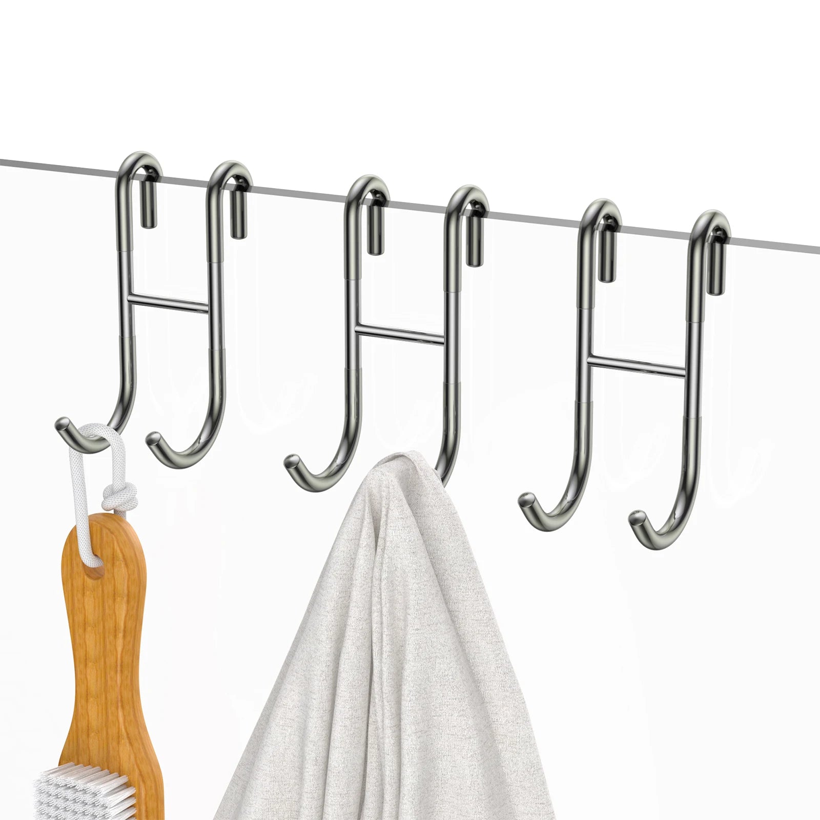 Stainless Steel Shower Hook Hanger Double Dual Hook Hanging Hanger Hook with Coat PVC Toilet Towel Bathroom Kitchen Tool