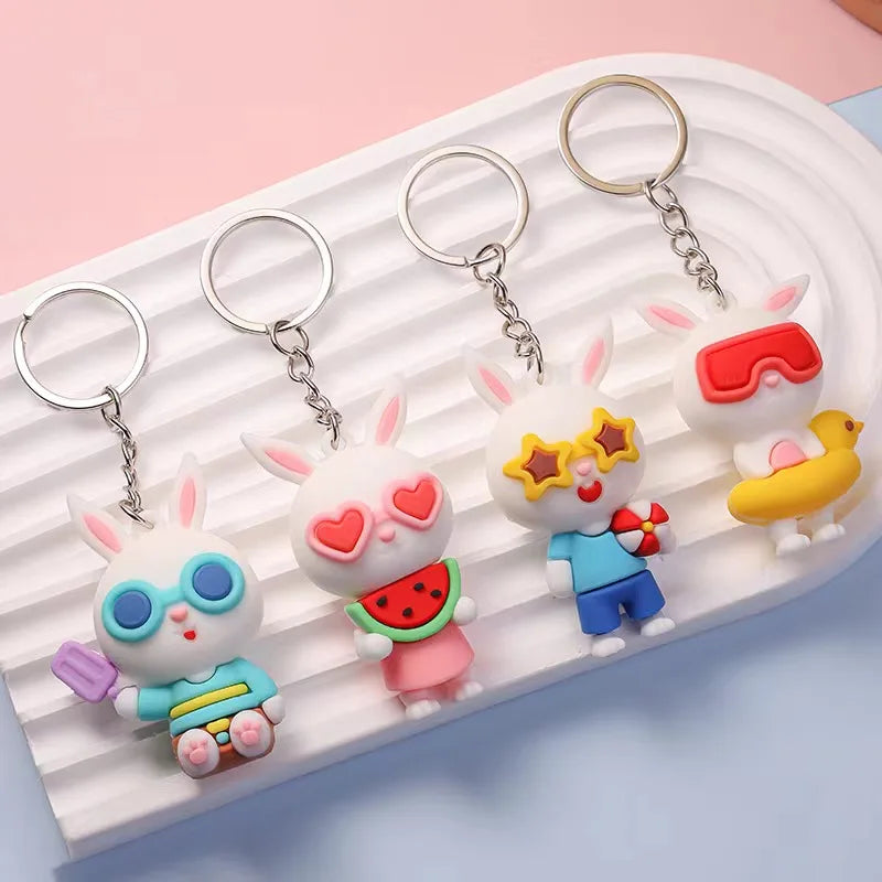 New Summer Rabbit Key Pendant Cute Summer Beach Rabbit Key Chain Pendant Doll Car Key Chain