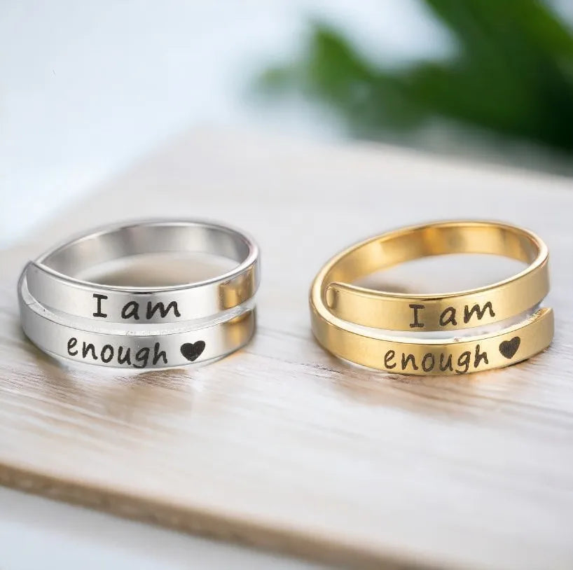 Minimalist Self-Love Stainless Steel Rings Inspirational 'I Am Enough' Engraved Motivational Accessories Fashion Jewelry