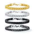 Men's Classic 6mm Stainless Steel Square Six-Sided Grinding Chain Domain-Bearing Anniversary Bracelet Bangle