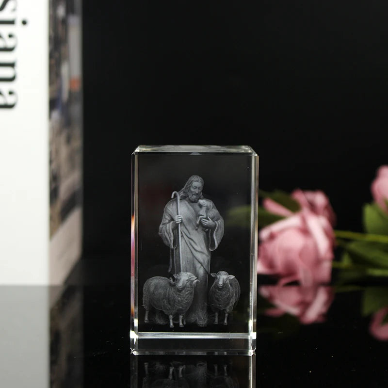 Exquisite 3D Laser Engraved Jesus Model Crystal Cube for Religion Souvenirs Gift
