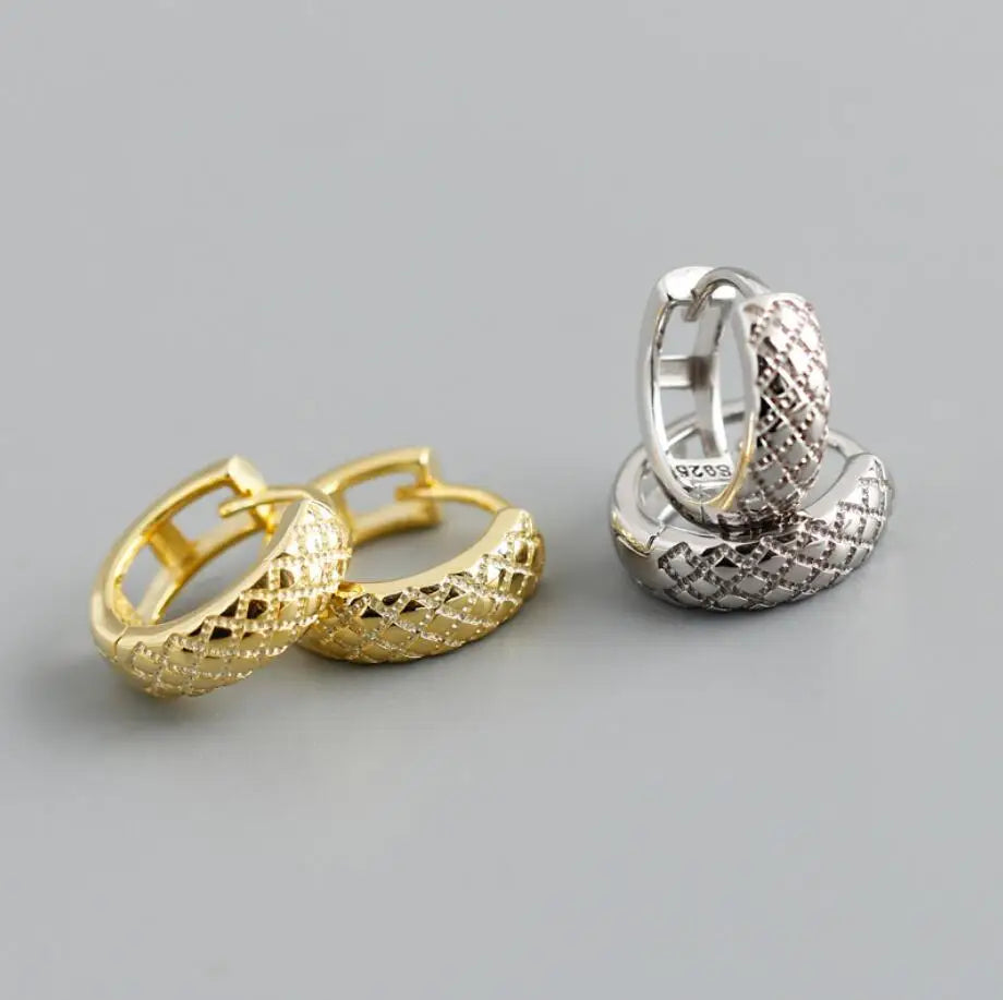 New Fashion Women Minimalist 925 Silver Small Wide Textured Grain Huggie Hoop Earrings 9MM