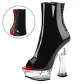 14cm back strap high-heeled PU leather boots ultra-high ankle Dance Shoes Sexy nightclub pole dance T-stage model walk show high