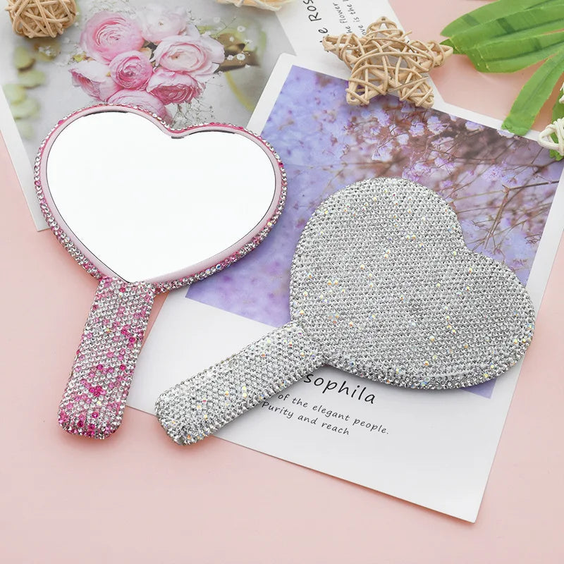 Luxury Diamond Square Pocket Handheld Mirror Silver Finish Personalized Cosmetic Beauty Tool for Girls Female