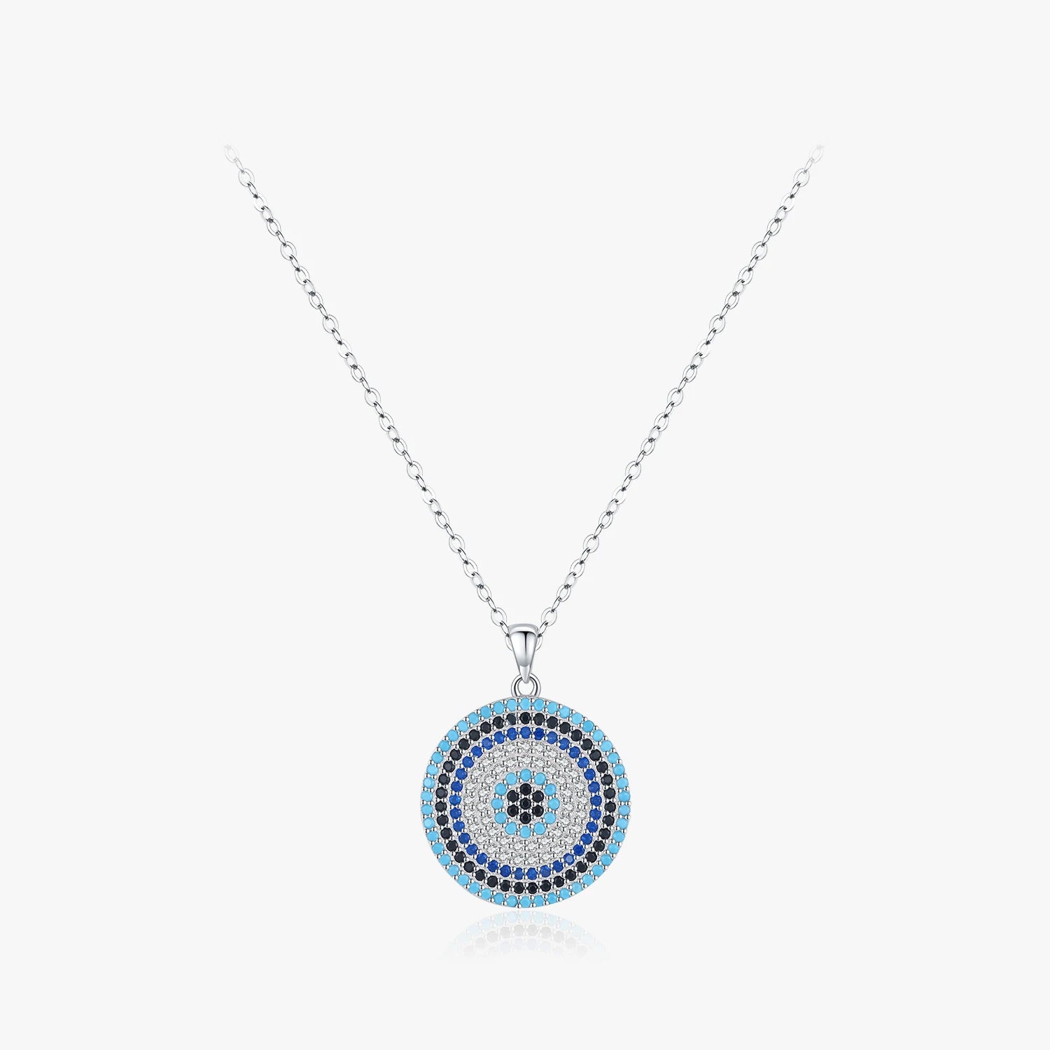 925 Sterling Silver Link Chain Fine Jewelry Luxury Vintage Turquoise Blue Clear CZ Evil Eyes Pendant Necklace for Women