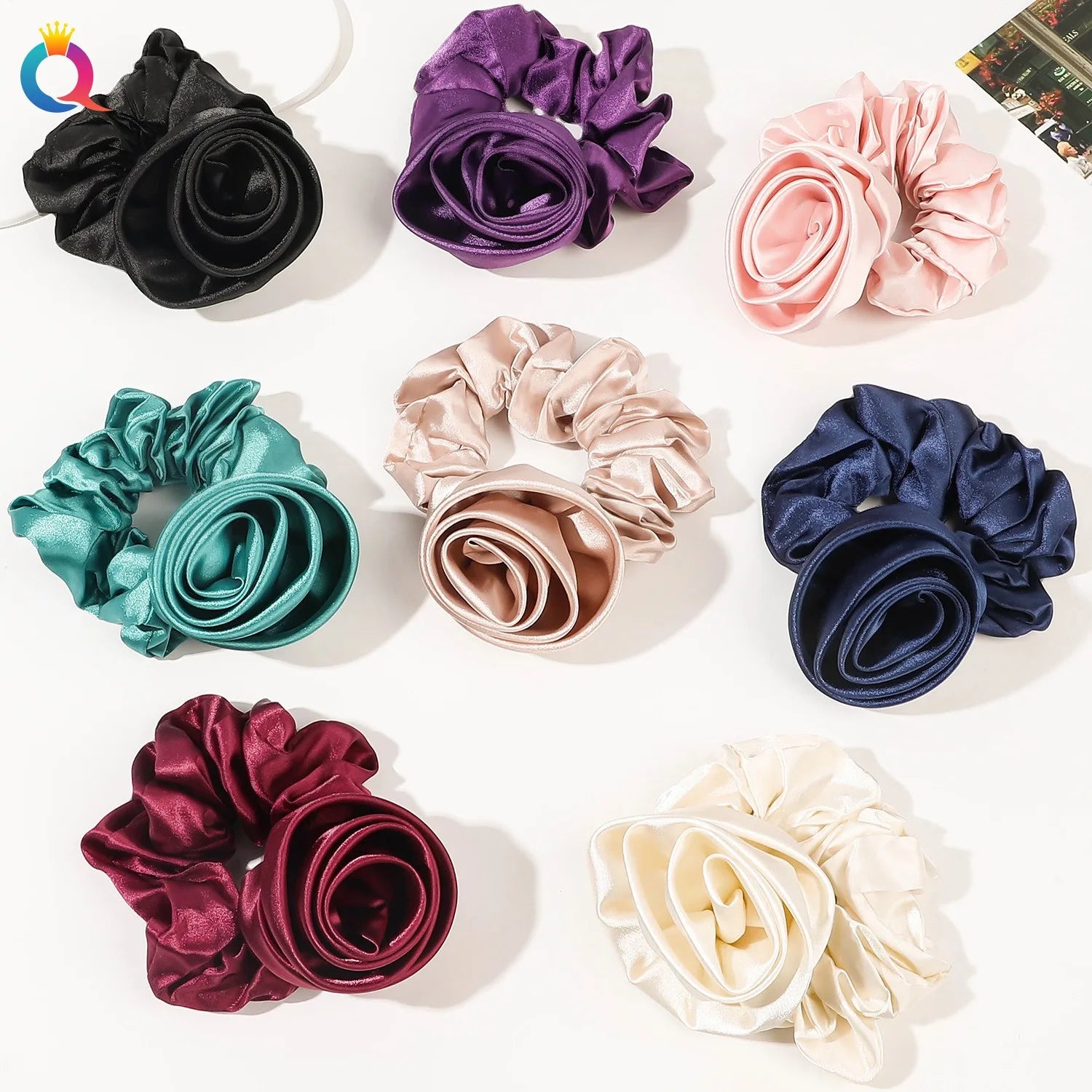 QIYUE Vintage Satin Scrunchies Rose Scrunchie Upscale Elegant Hair Accessories Women's Upscale Feel Hair Accessories