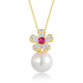 QX CUSTOM OEM Fine Jewelry Dainty 18K Gold Plated 925 Silver Cubic Zircon Round Pearl Pendant Fashion Flower Necklaces for Women