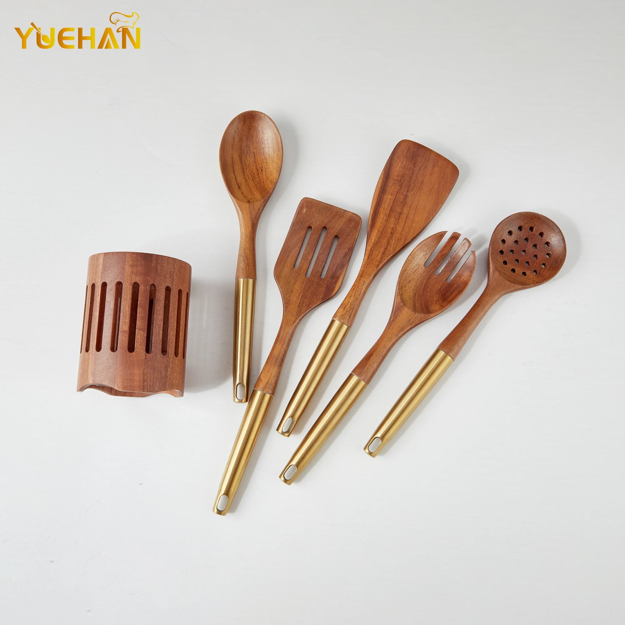 Nice Design 6 Pcs Teak Wood Cookware Non Stick Spatula Cooking Tools Gadgets Wooden Kitchen Utensils Set