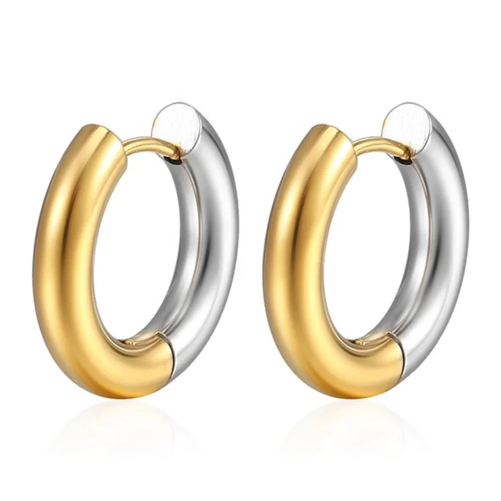 Stainless Steel Surgical Steel Double Color Hoop Drop Earrings Gold Plated Hypoallergenic Trendy Women Classic Temperament