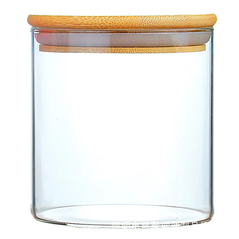Eco-friendly Round Glass Airtight Canister Bamboo Lid Food Storage Container Silicone Material Blow-Molded Technique Kitchen Use