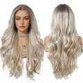 Colorful Blonde 13*6 Large Area Lace Wig Synthetic Future Fiber Long Natural Layered Supple Wave Wig Mixed Color High Density