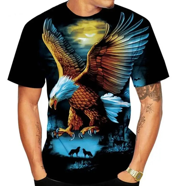 Wholesale Polyester 3d Tshirt All Over Eagle Print T-shirt for Men Tees Round Neck T-Shirts