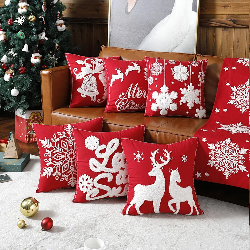 Custom Embroidered Christmas Blessing Cotton Pillowcase Decor Canvas Pillow Covers Chair Throw Cushion Covers