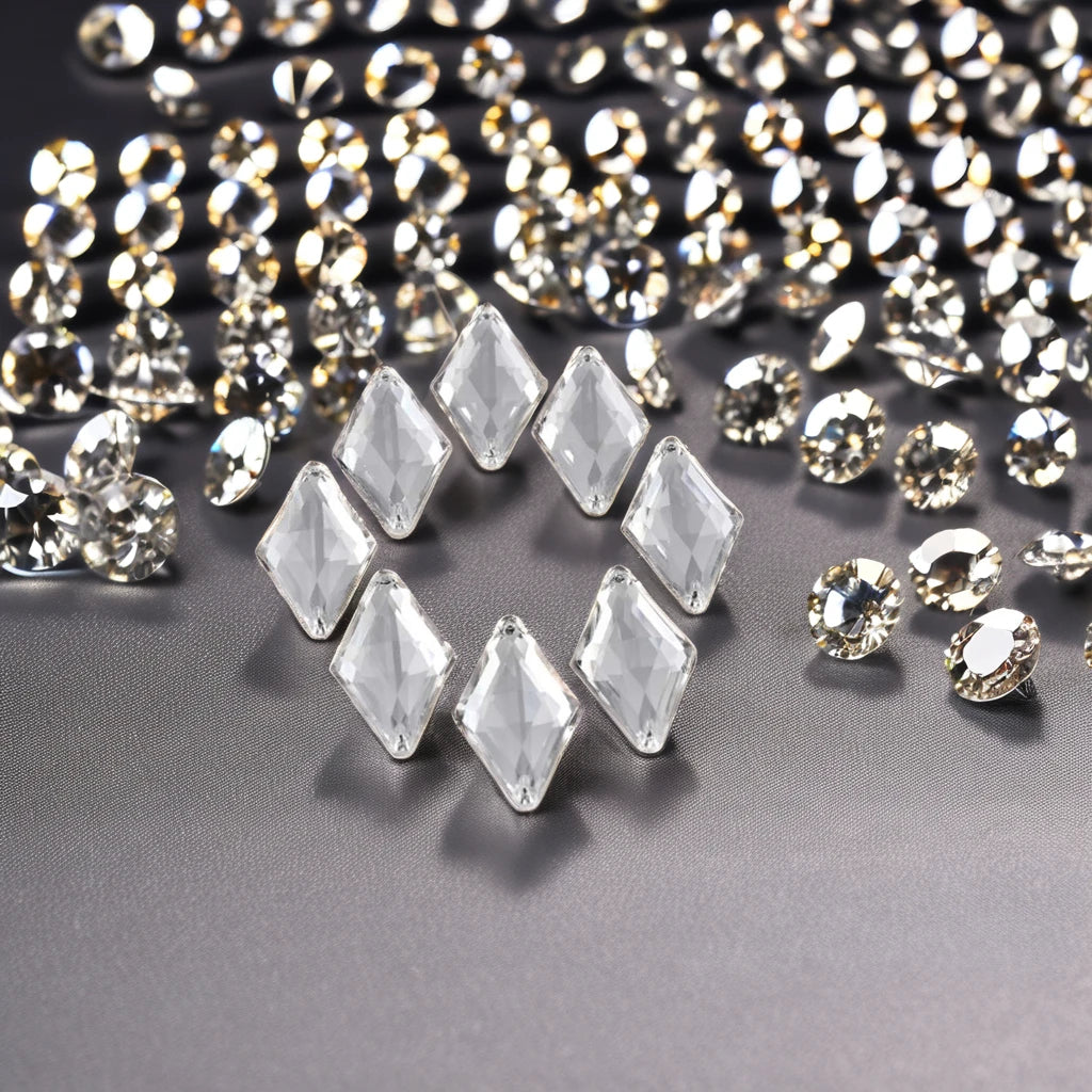 Acrylic Loose Shinning Rhinestone Beads 9x15mm Rhombus Flatback Two Holes 14mm Hot-Fix Garments Trousers Sewing 24 Colors GuoJie