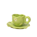 New Irregular Heart-Hand Painted Ceramic Cup Girl's Afternoon Tea Breakfast Cup with Coffee Saucer Set