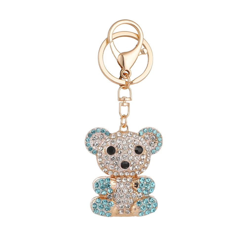 2025 Fashion Cute Diamond Bear Car Keyring Wholesale Colored Rhinestone Crystal Bear Doll Charm Keychain For Gift