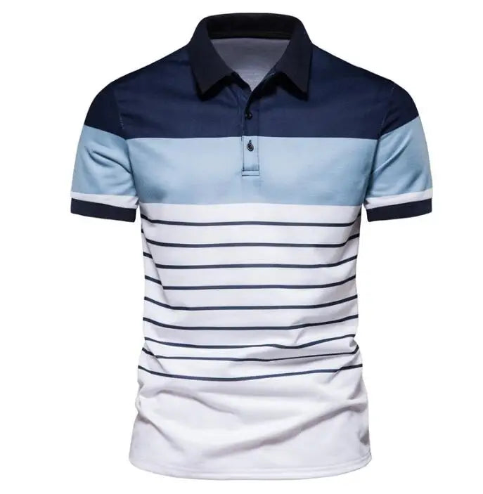 Summer Men's Polo Shirt Fashionable Striped Color Block T-shirt Short Sleeved Elastic Lapel T-shirts