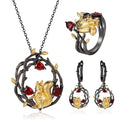 C7874 Abiding Jewelry Long Lasting Plating Pear Natural Red Garnet Squirrel Designs 925 Sterling Silver Jewellery Wedding Sets