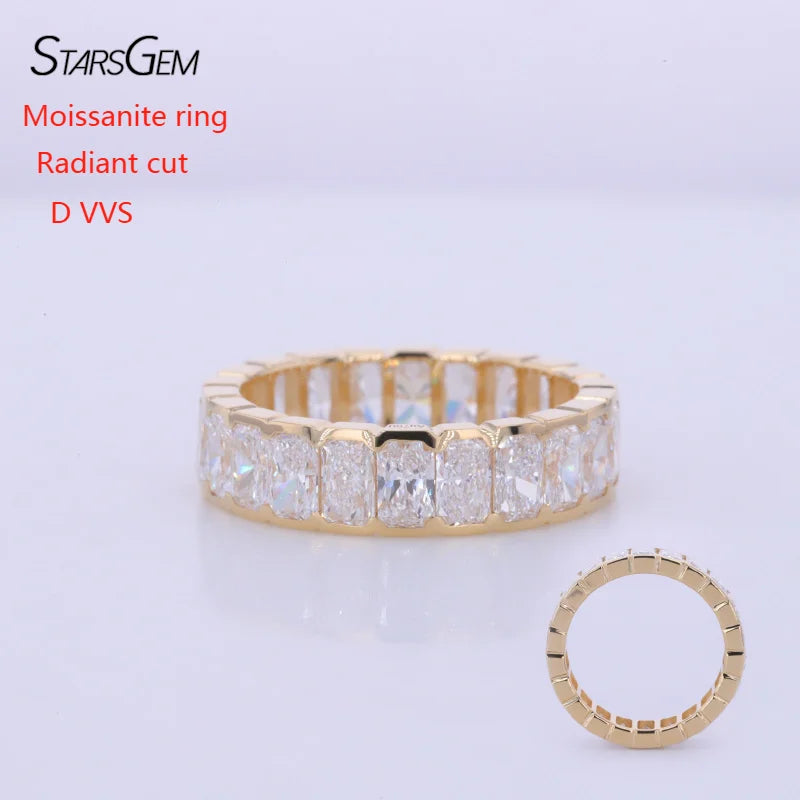 Semi Bezel Radiant Cut Moissanite Wedding Ring 10K 14K Solid Gold 3X5MM Moissanite Diamonds Radiant Cut Eternity Band
