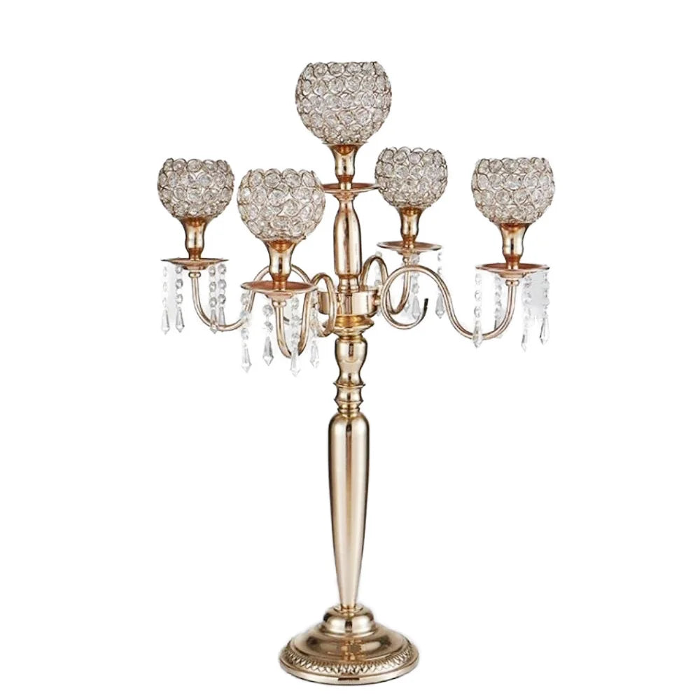 Gold Candelabra Candle Holder for Wedding CenterpiecesMetal Crystal Candlestick Holders Globe Candle Stand for Party Decoration