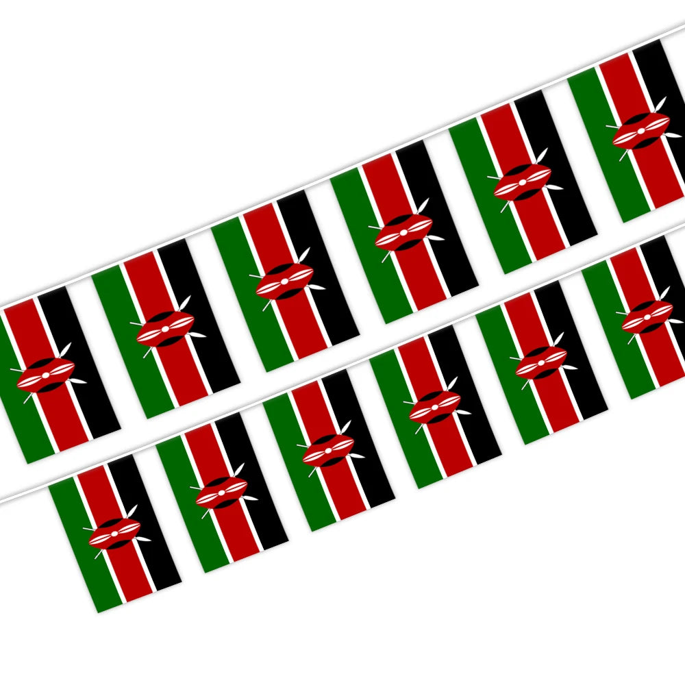 Kenya Bunting String Flag 5.5X8 in for Outdoor and Indoor Decoration (12pcs/Unit)