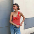 Summer Hot Girls Fashion Y2K Designs Breathable Stretch Knitted Short One-Shoulder Hollow Out CAMIS Women