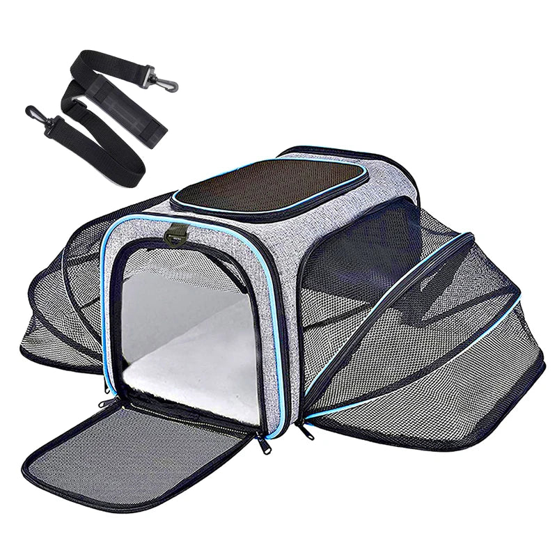 Two Sided Expandable Oxford Pet Carrier Backpack Portable Foldable Solid Sustainable Travel Bag Airline Approved Small Animals