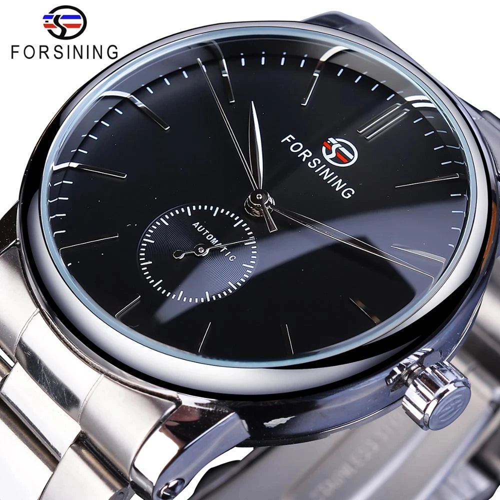 Forsining New Mechanical Automatic Mens Watches Classic Man Watches Top New Luxury Silver Stainless Business Fashion Clock