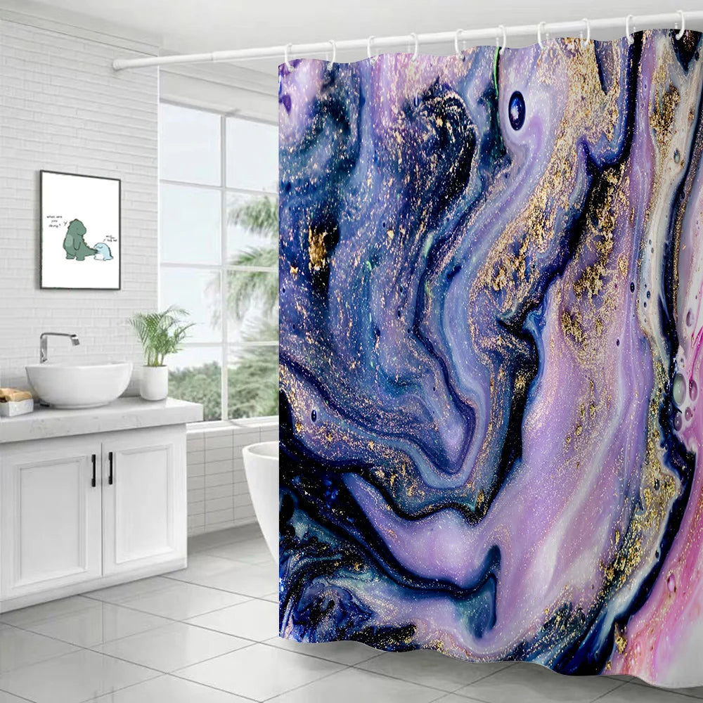 Cute Animal Pattern Polyester Shower Curtain Waterproof with 12 Hooks Gold Accent for Bathroom