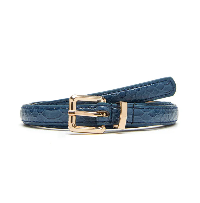 2025 New Arrival Stylish Multi Colored Debossed Snake Pattern Thin Casual Dress Decoration PU Leather Belt for Women