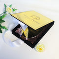 Luxury Custom Gold Mirror Acrylic Hardcover Box Birthday Wedding Invitation with Carved Text Gold Foil Floral Velvet Ribbon